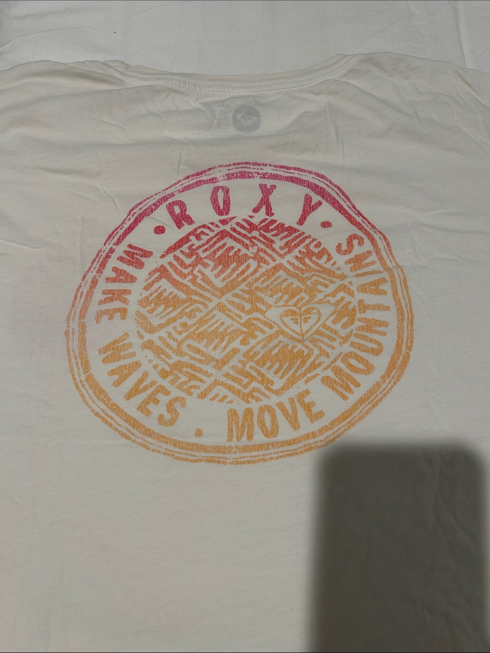 Roxy Men's White Tee with Orange and Pink Gradient Logo